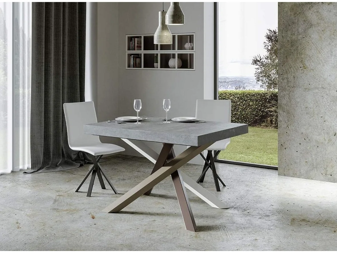 Mesa de comedor pequeña de diseño gris ceniza y patas entrelazadas 4 colores 130 cm Artemis