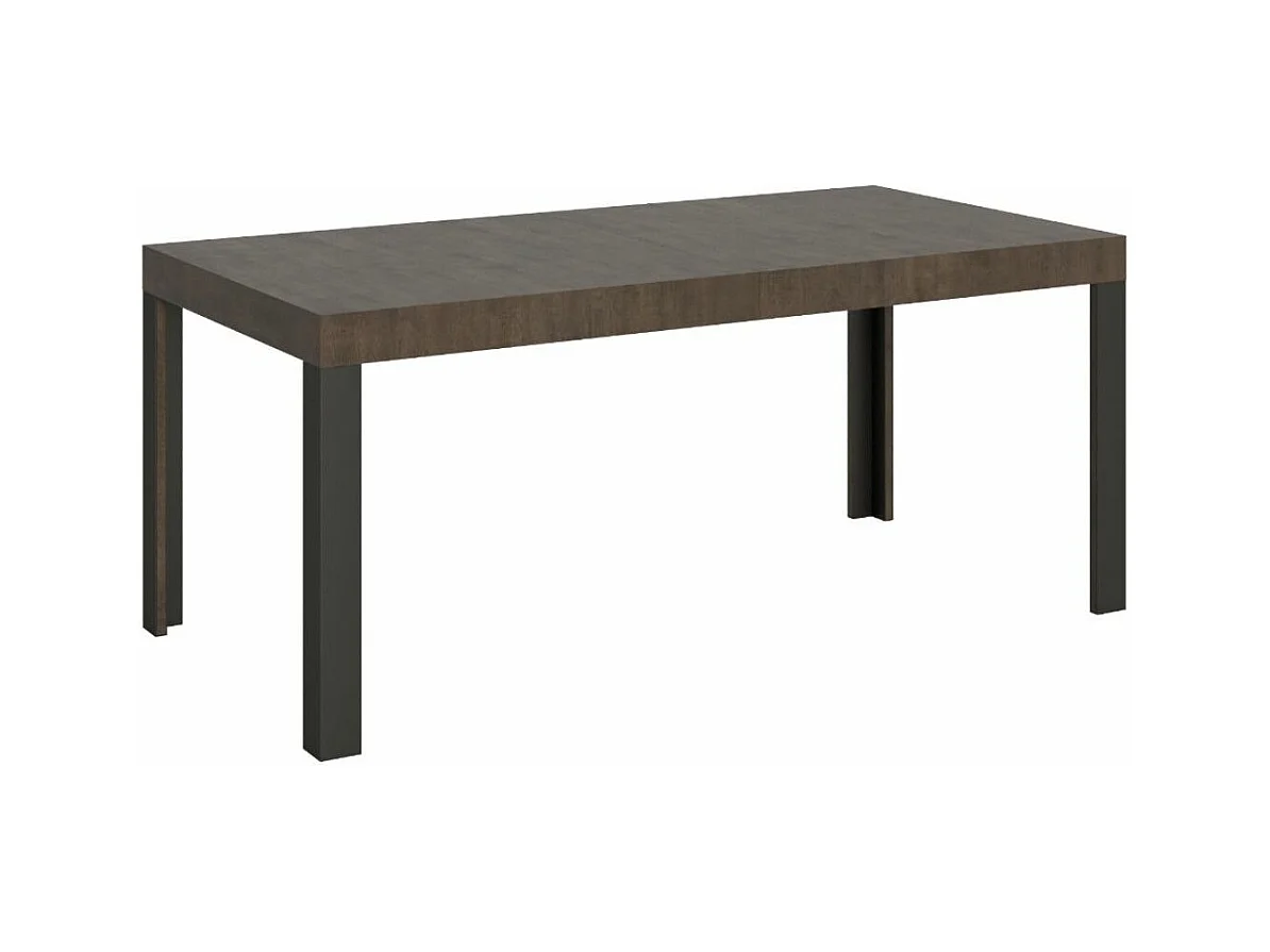 Table à manger rectangulaire bois foncé et pieds métal gris foncé Liva 160cm