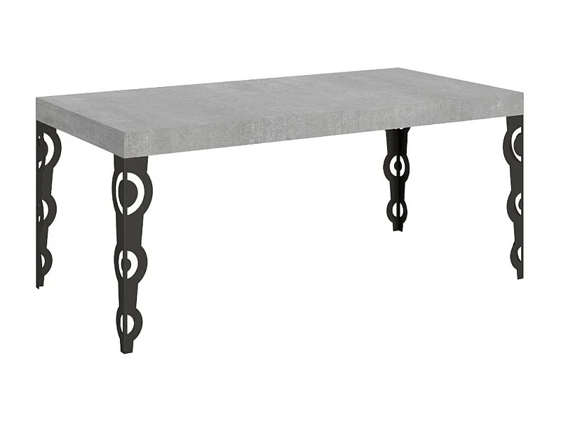 Table rectangulaire orientale 8 places L 180cm bois gris béton et pieds métal anthracite Kazay