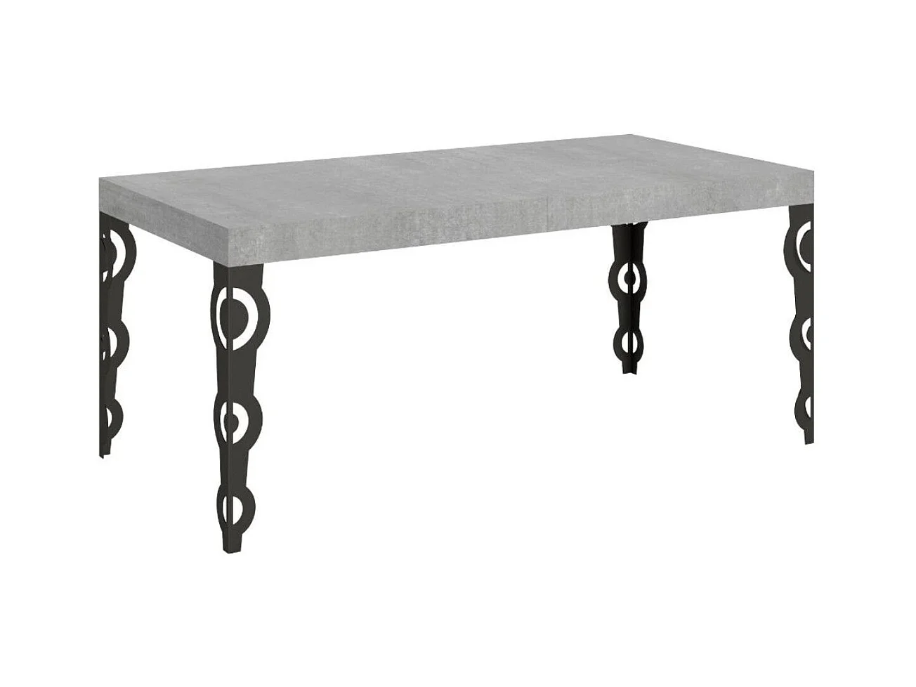 Table rectangulaire orientale 8 places L 180cm bois gris béton et pieds métal anthracite Kazay