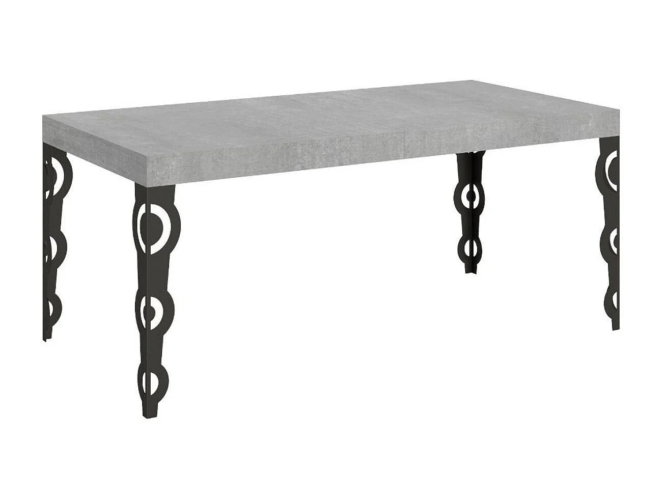 Table rectangulaire orientale 8 places L 180cm bois gris béton et pieds métal anthracite Kazay