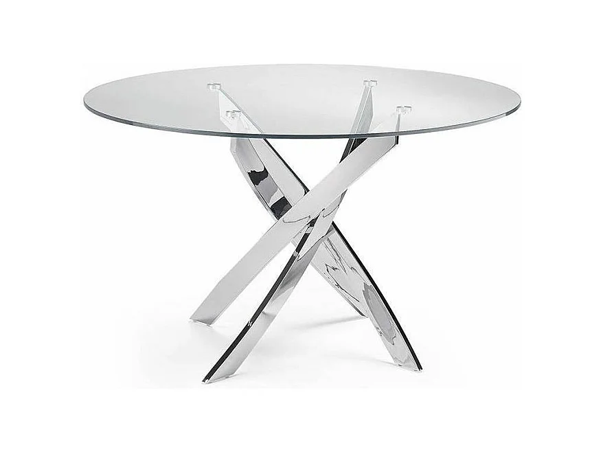 Table ronde design acier chromé et verre trempé Princia 130cm