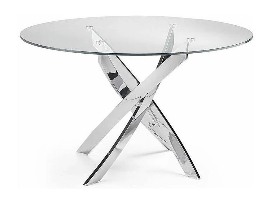 Table ronde design acier chromé et verre trempé Princia 130cm