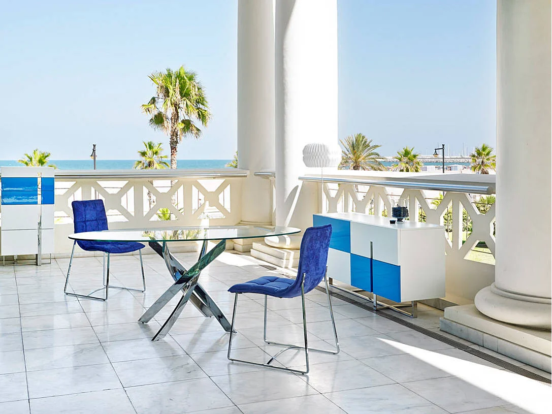 Table ronde design acier chromé et verre trempé Princia 130cm