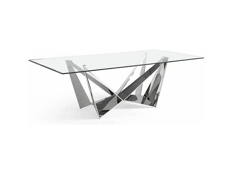 Table rectangulaire design acier chromé et verre trempé Trypa 240cm