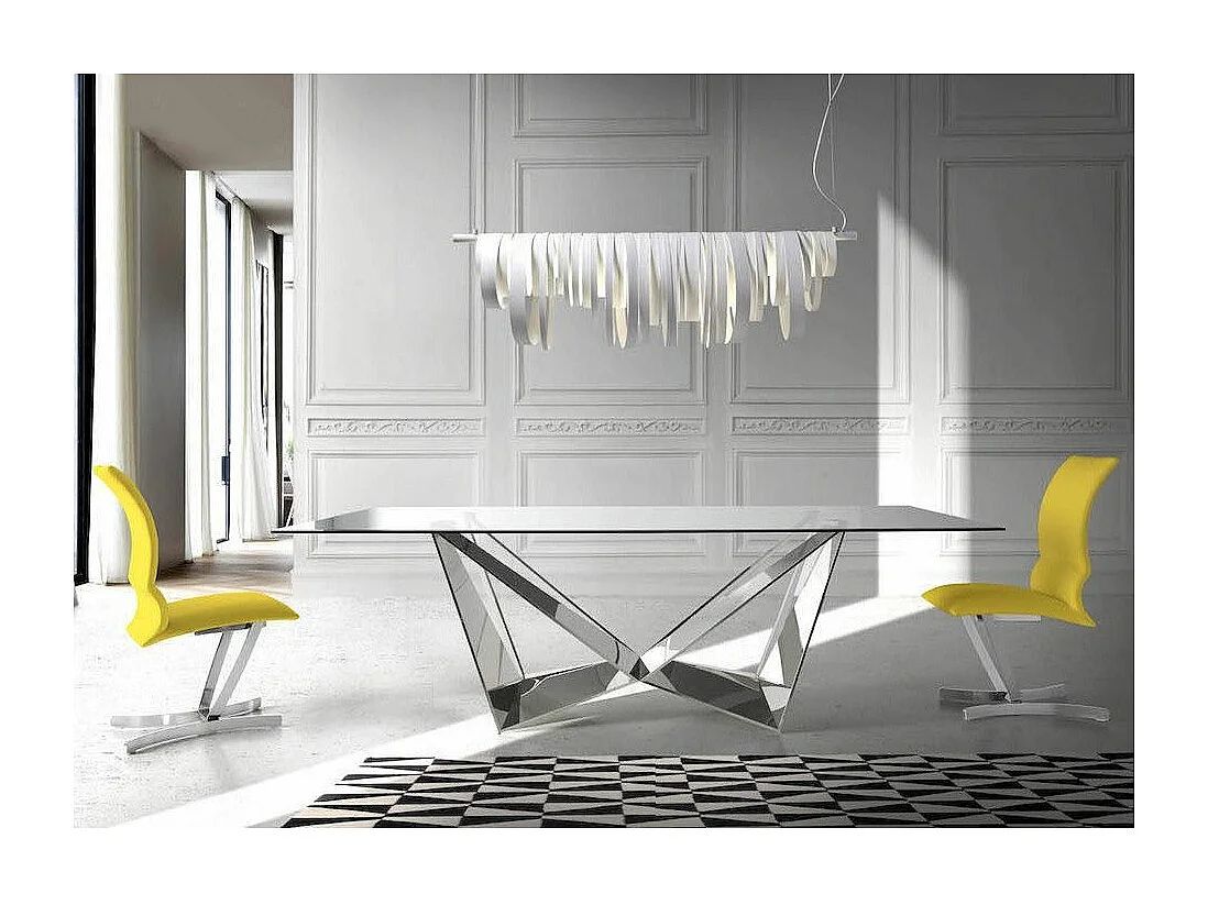 Table rectangulaire design acier chromé et verre trempé Trypa 240cm