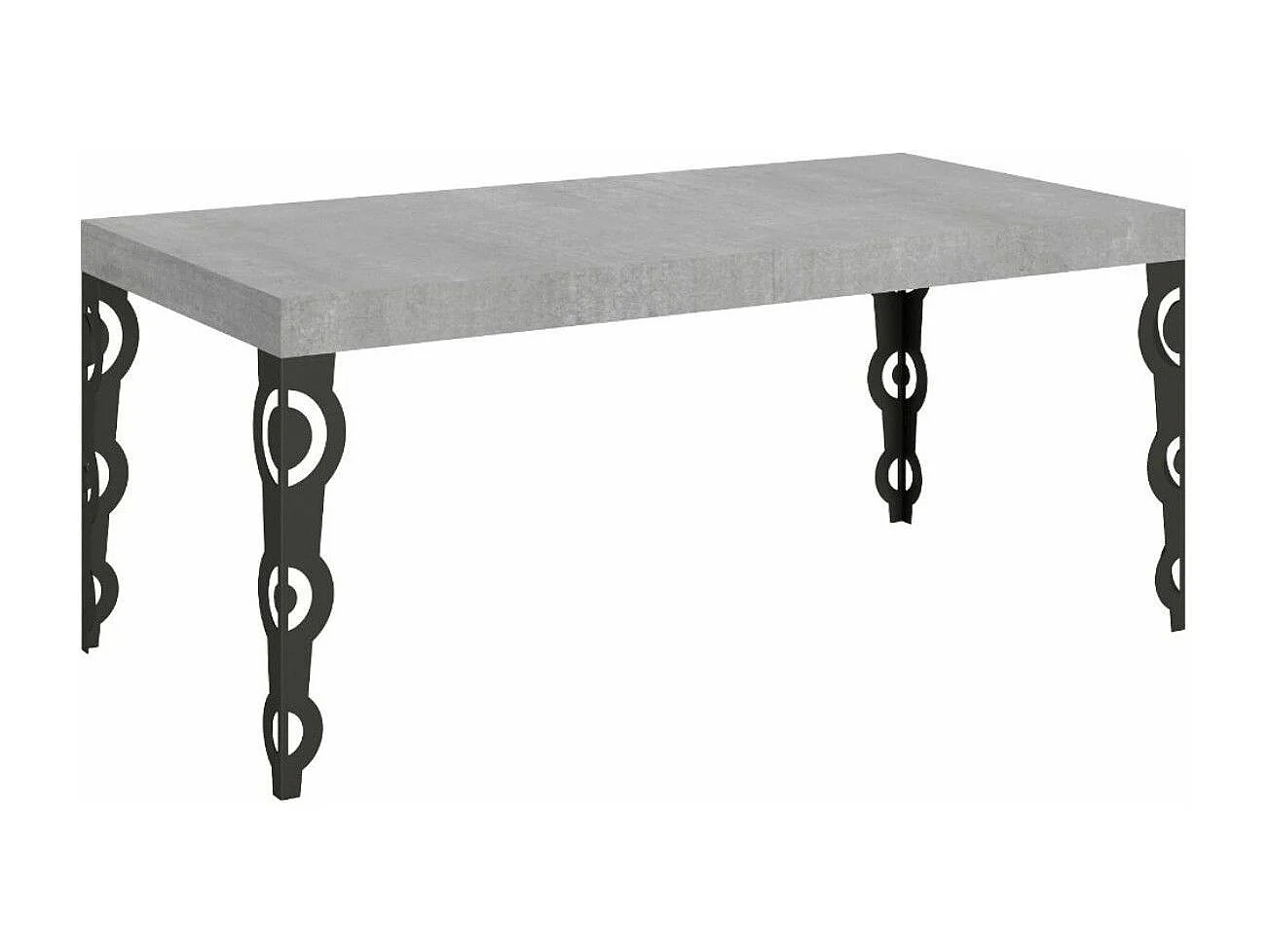Table rectangulaire orientale 6 places L 160cm bois gris béton et pieds métal anthracite Kazay