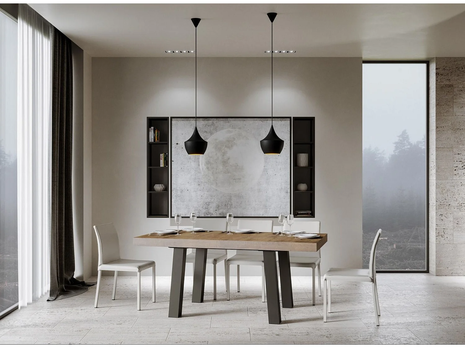 Table à manger rectangulaire bois foncé et pieds métal anthracite Bidy 160cm