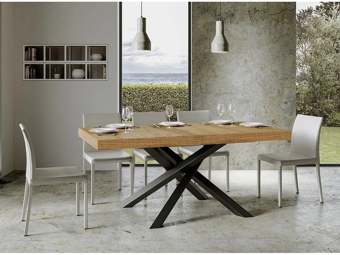 Table à manger design chêne clair et pieds entrelacés anthracite 180cm Artemis