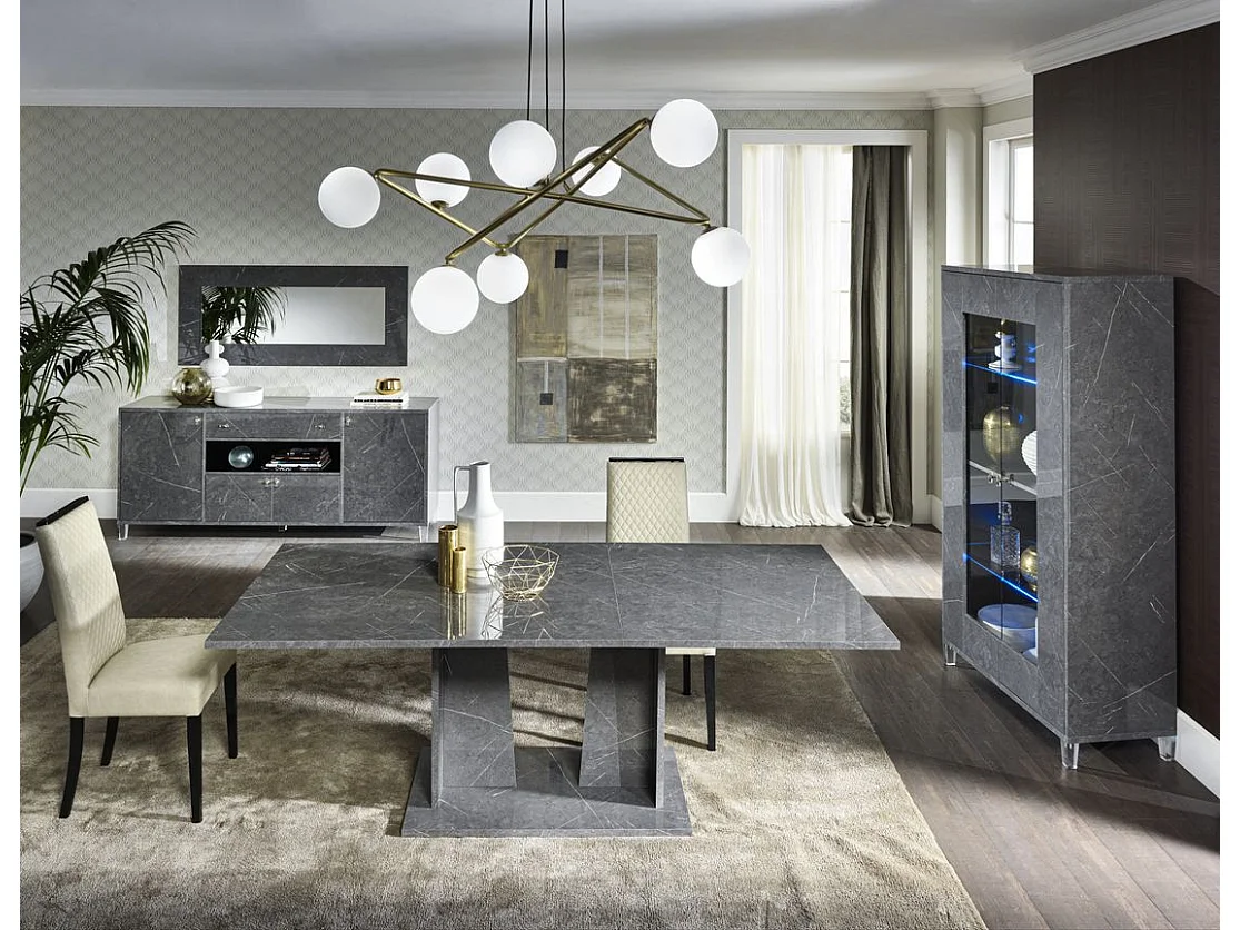 Table à manger rectangulaire extensible bois gris effet marbre vernis Botela 180 à 225cm