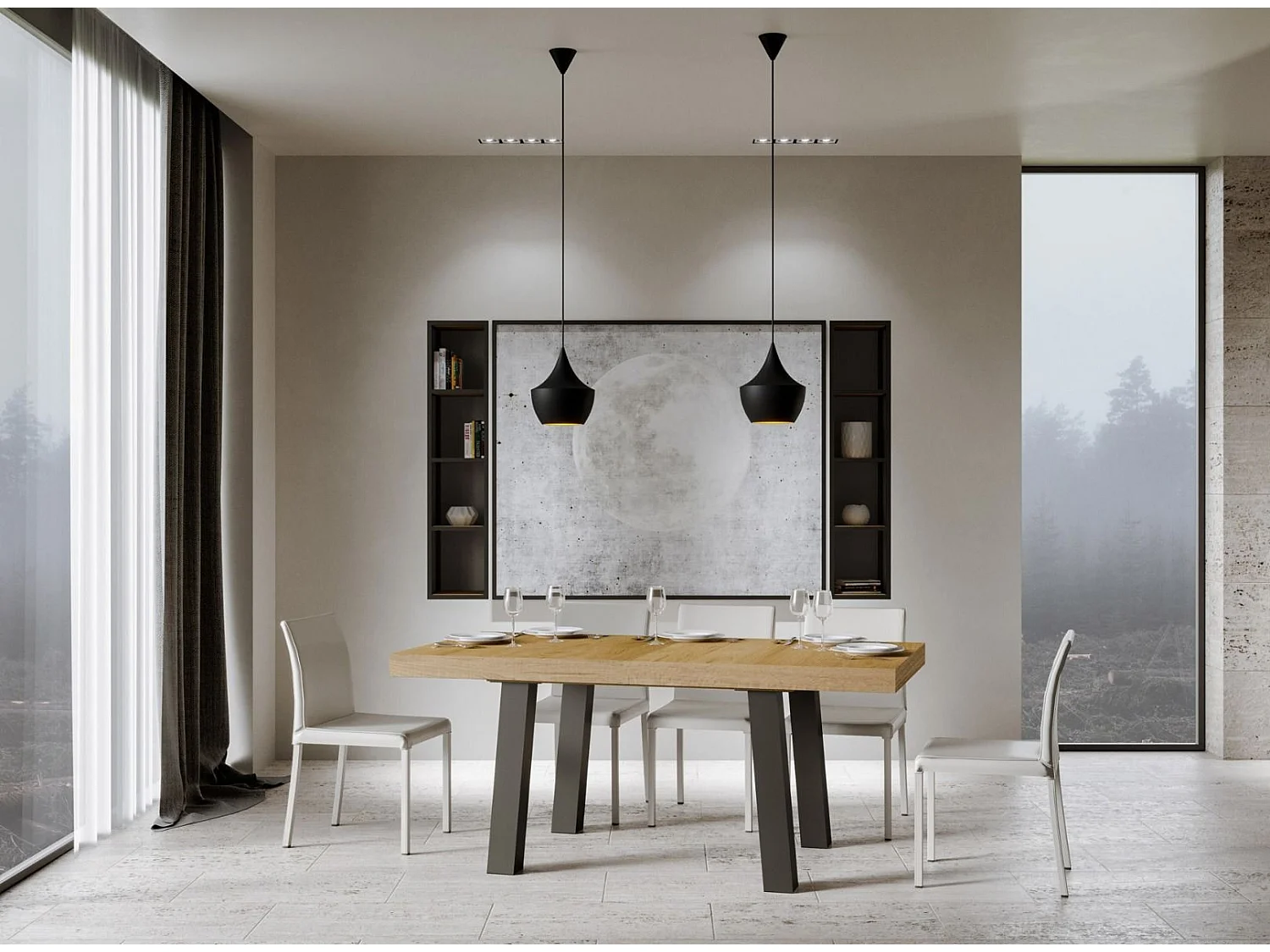 Table à manger rectangulaire bois clair et pieds métal anthracite Bidy 180cm