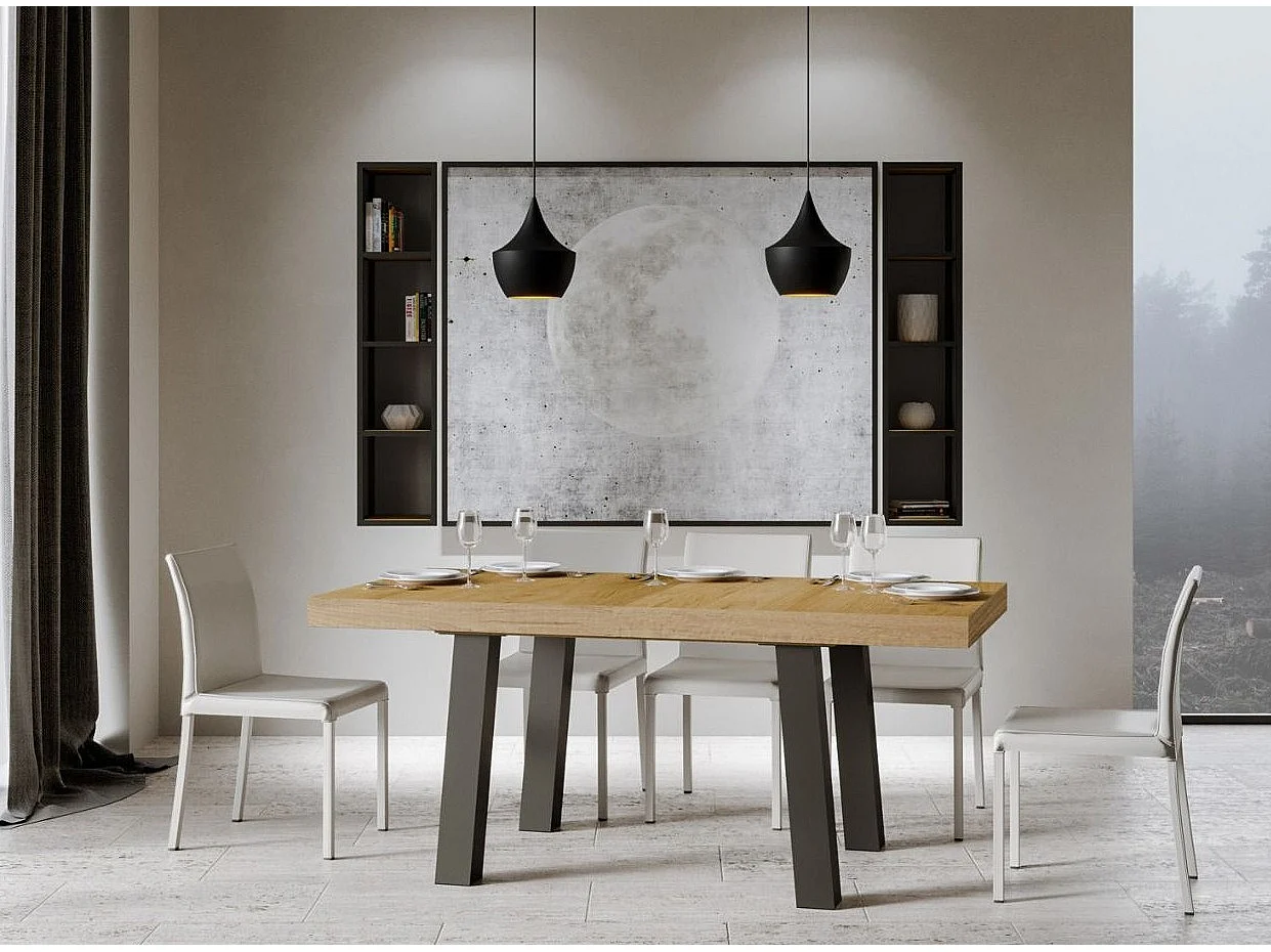 Table à manger rectangulaire bois clair et pieds métal anthracite Bidy 180cm