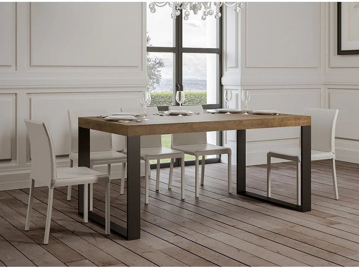 Table industrielle noyer et pieds métal anthracite Tiroz 180cm