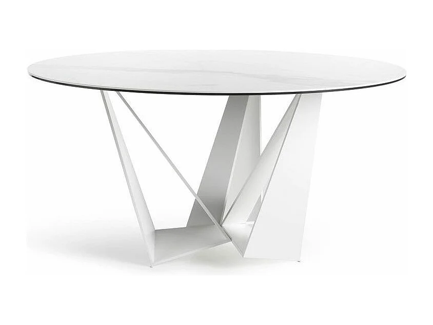 Table ronde design acier blanc et porcelaine blanc effet marbre Gala 130cm