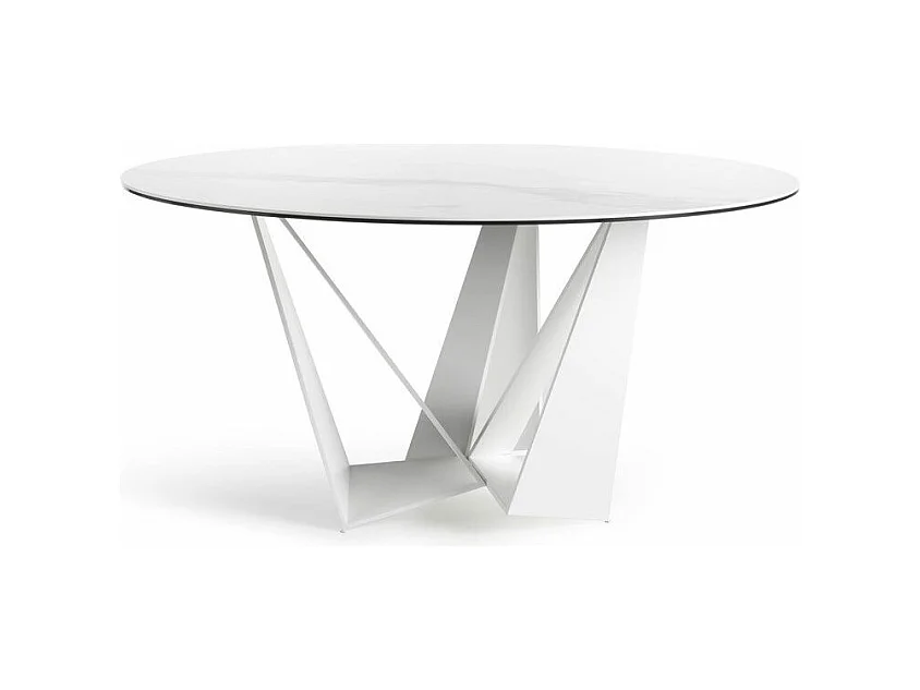 Table ronde design acier blanc et porcelaine blanc effet marbre Gala 130cm