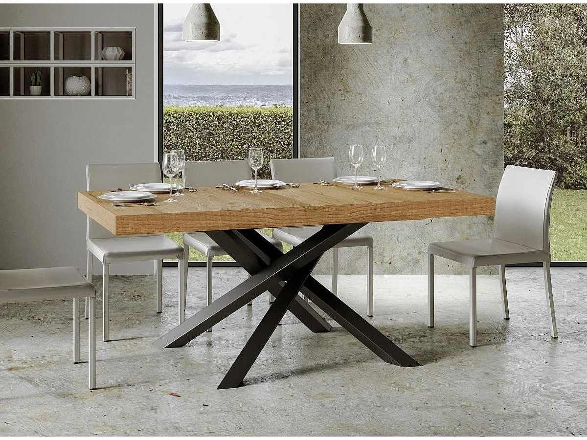 Table italienne chêne clair et pieds entrelacés gris foncé 180cm Artemis