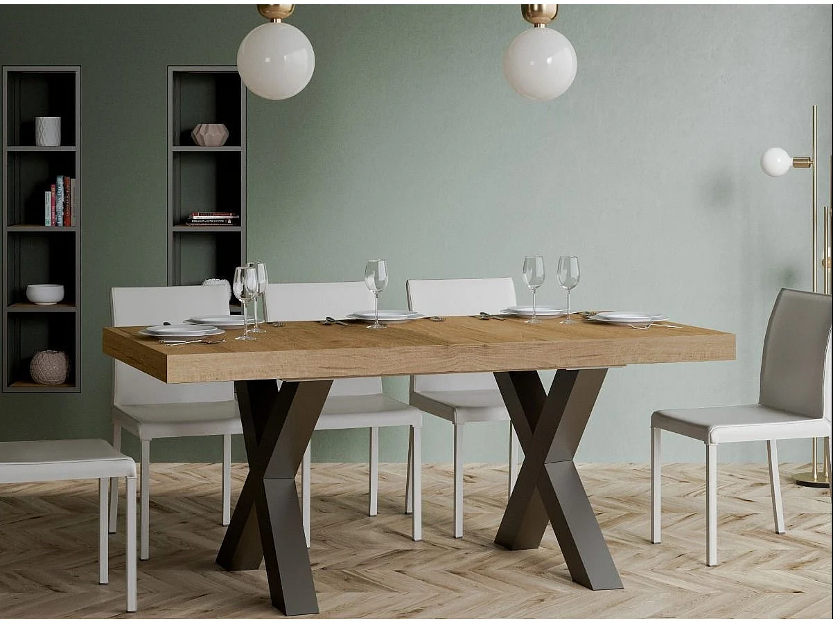 Mesa de comedor rectangular Tsara 180 cm de madera clara con patas de metal gris oscuro
