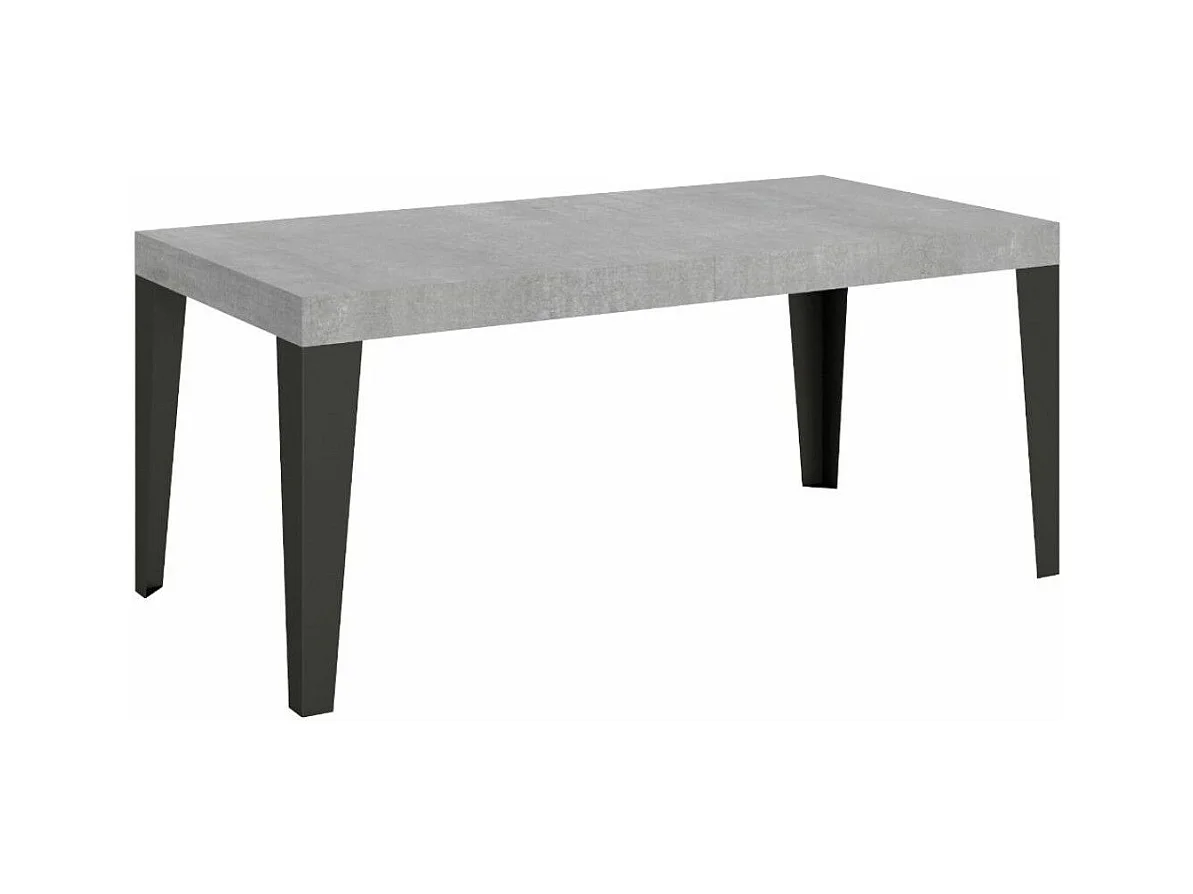 Table rectangulaire 180cm gris béton et pieds métal anthracite Flavio 6 à 8 places