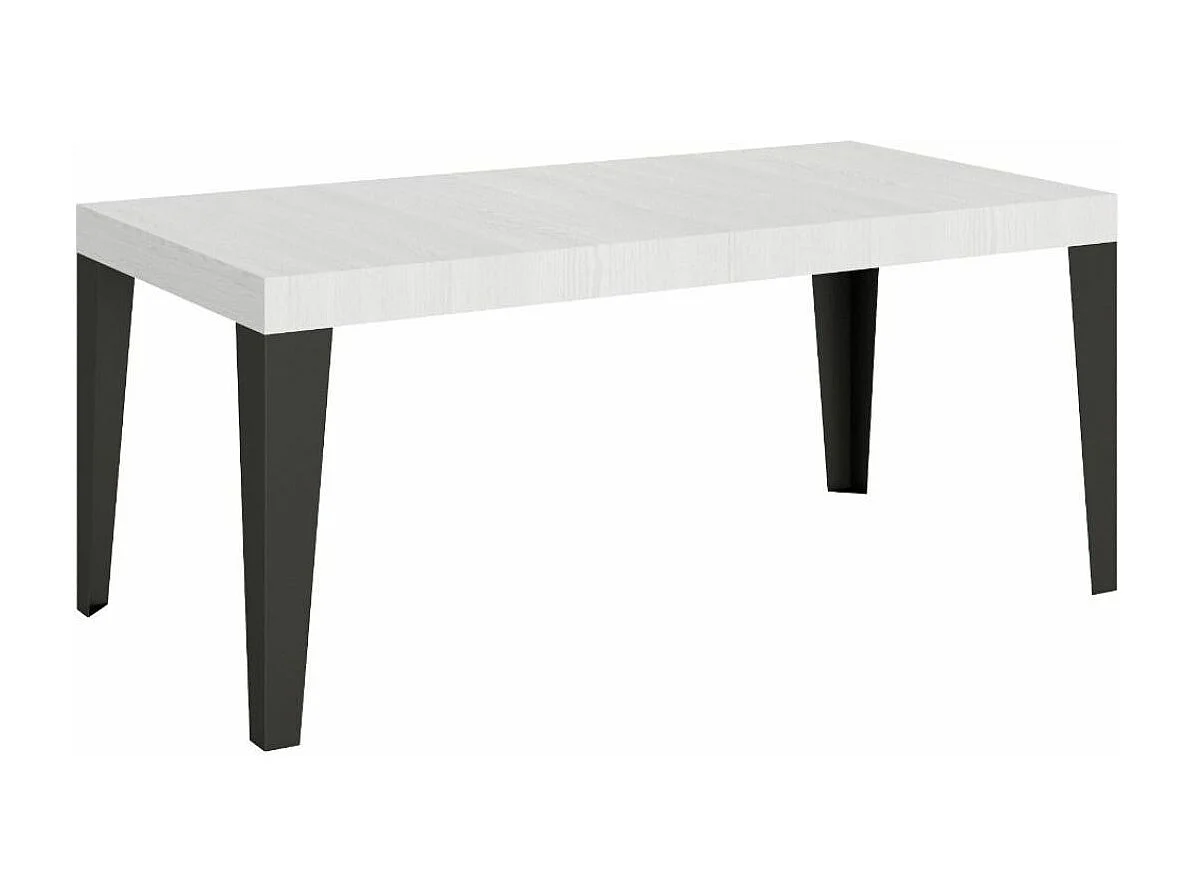 Table rectangulaire 180cm blanc et pieds métal anthracite Flavio 6 à 8 places