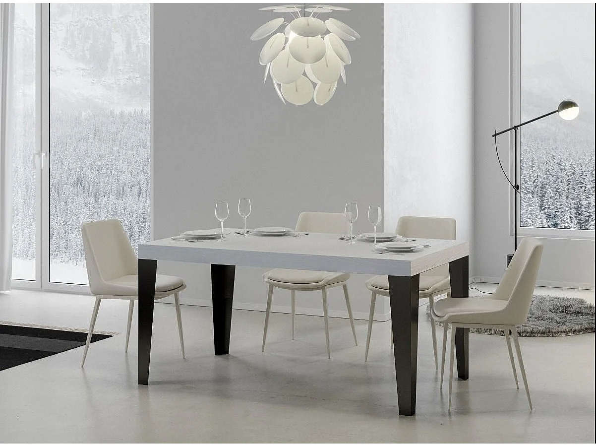 Table rectangulaire 180cm blanc et pieds métal anthracite Flavio 6 à 8 places