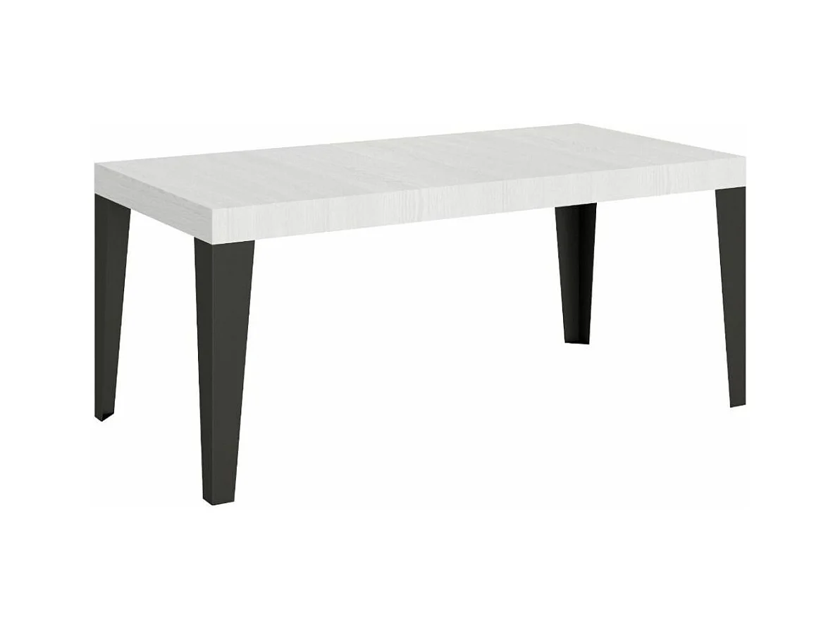 Table rectangulaire 180cm blanc et pieds métal anthracite Flavio 6 à 8 places