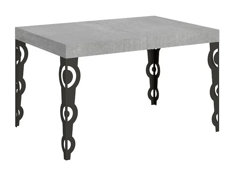 Mesa oriental rectangular 6 plazas L 130 cm gris cemento y patas de metal antracita Kazay