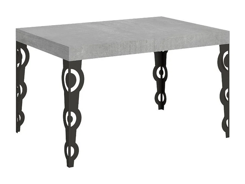 Mesa oriental rectangular 6 plazas L 130 cm gris cemento y patas de metal antracita Kazay