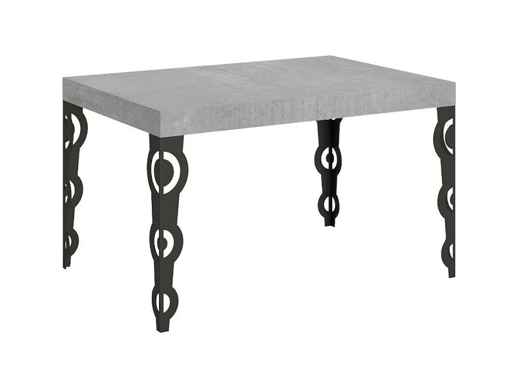 Table rectangulaire orientale 6 places L 130cm gris béton et pieds métal anthracite Kazay