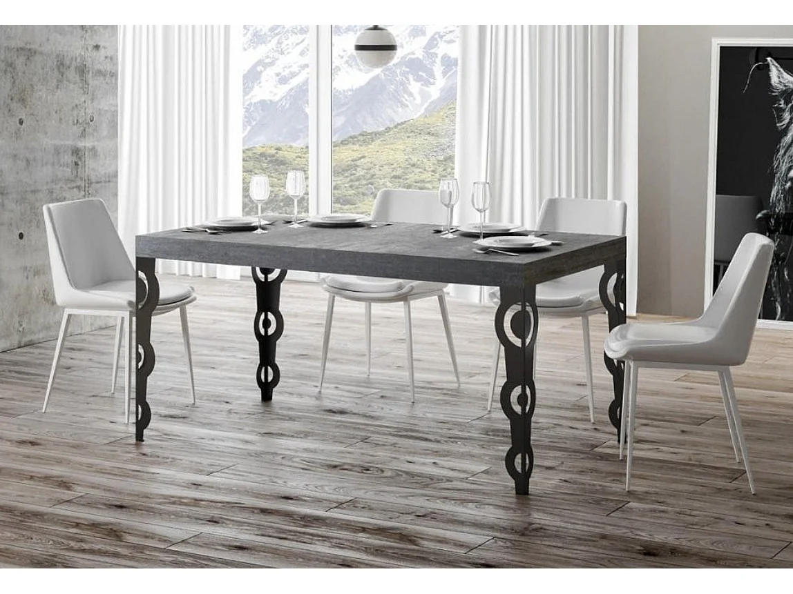 Oosterse rechthoekige tafel 6 plaatsen L 130 cm betongrijs en antraciet metalen poten Kazay