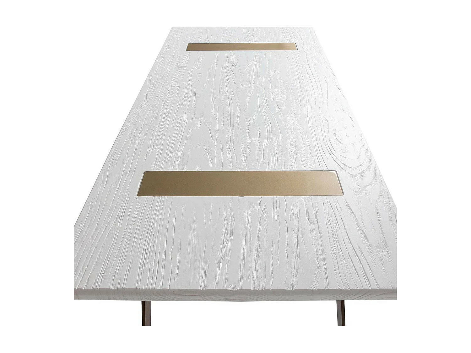 Witte houten eettafel en gouden metalen poten 200 cm