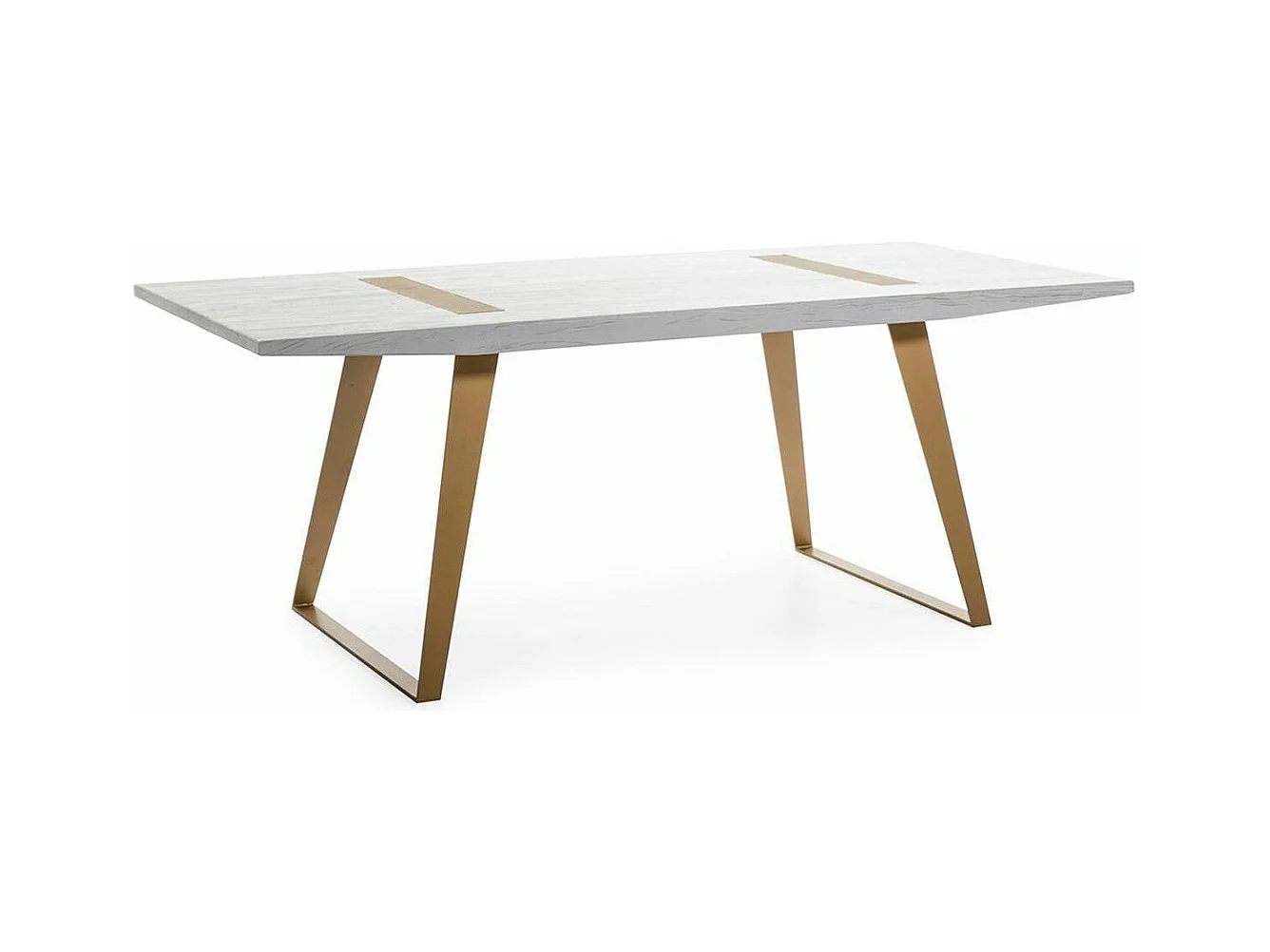 Table à manger bois blanc et pieds métal doré 200cm