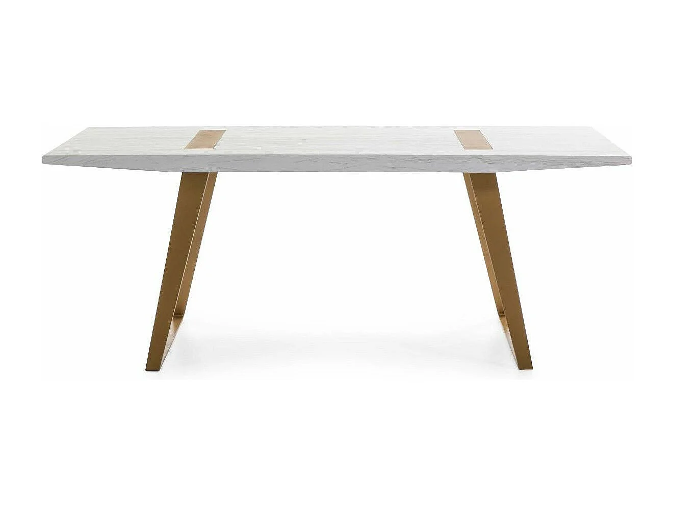 Table à manger bois blanc et pieds métal doré 200cm