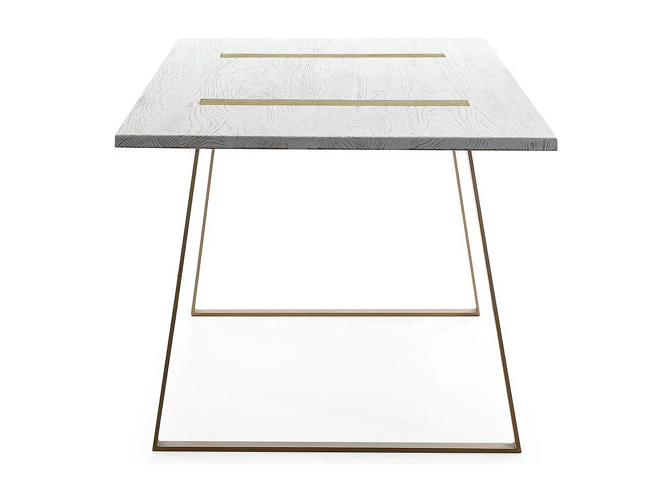 Table à manger bois blanc et pieds métal doré 200cm