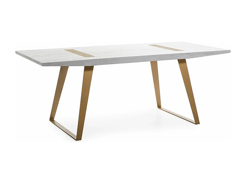 Mesa de comedor de madera blanca y patas de metal dorado 200 cm.