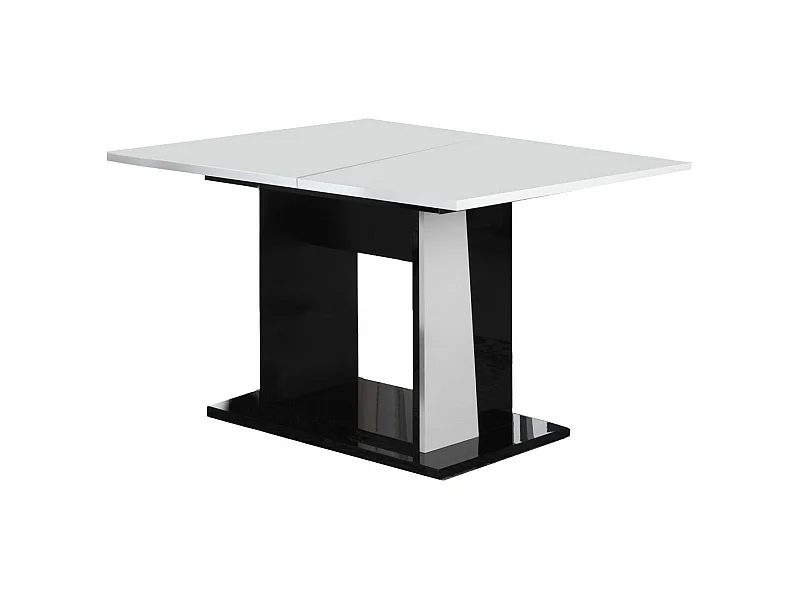 Petite table à manger extensible bois blanc et noir vernis laqué brillant Bilia 140 à 180cm