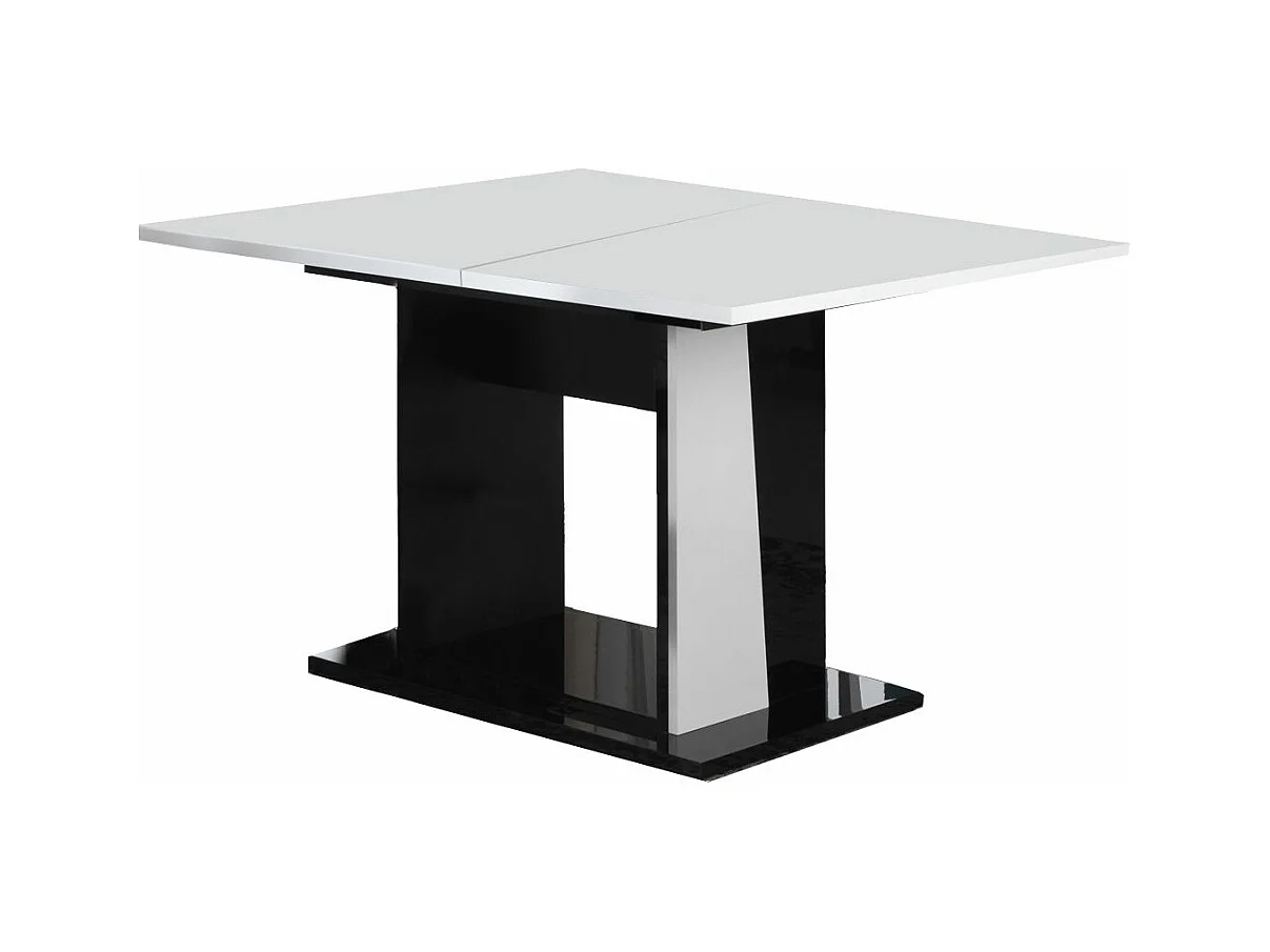 Petite table à manger extensible bois blanc et noir vernis laqué brillant Bilia 140 à 180cm
