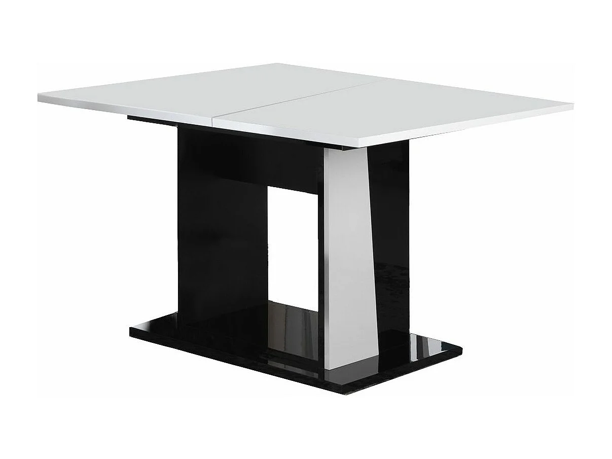 Petite table à manger extensible bois blanc et noir vernis laqué brillant Bilia 140 à 180cm