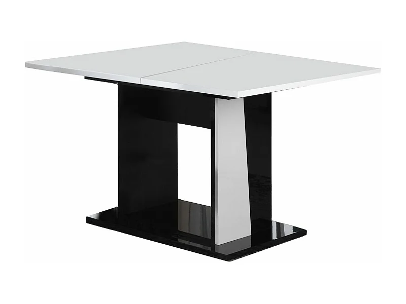 Petite table à manger extensible bois blanc et noir vernis laqué brillant Bilia 140 à 180cm
