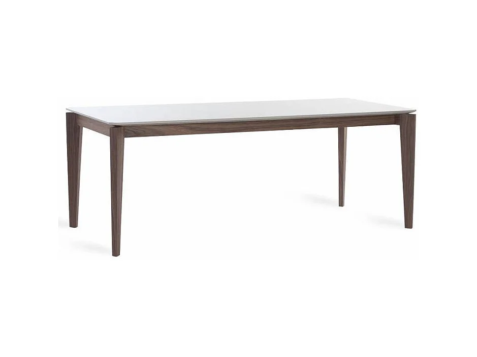 Table rectangulaire bois laqué et pieds bois noyer Muza-Couleur Crystal