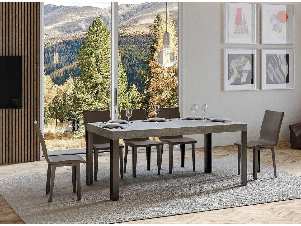 Table à manger rectangulaire gris béton et pieds métal gris foncé Liva 160cm