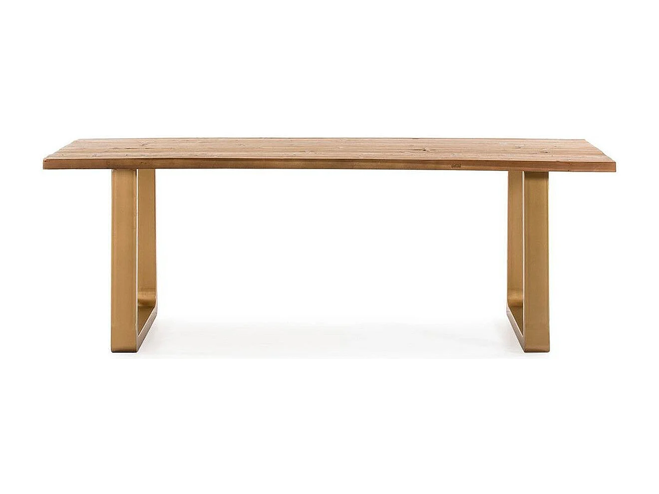 Mesa de comedor de madera maciza clara con patas de metal dorado 220 cm