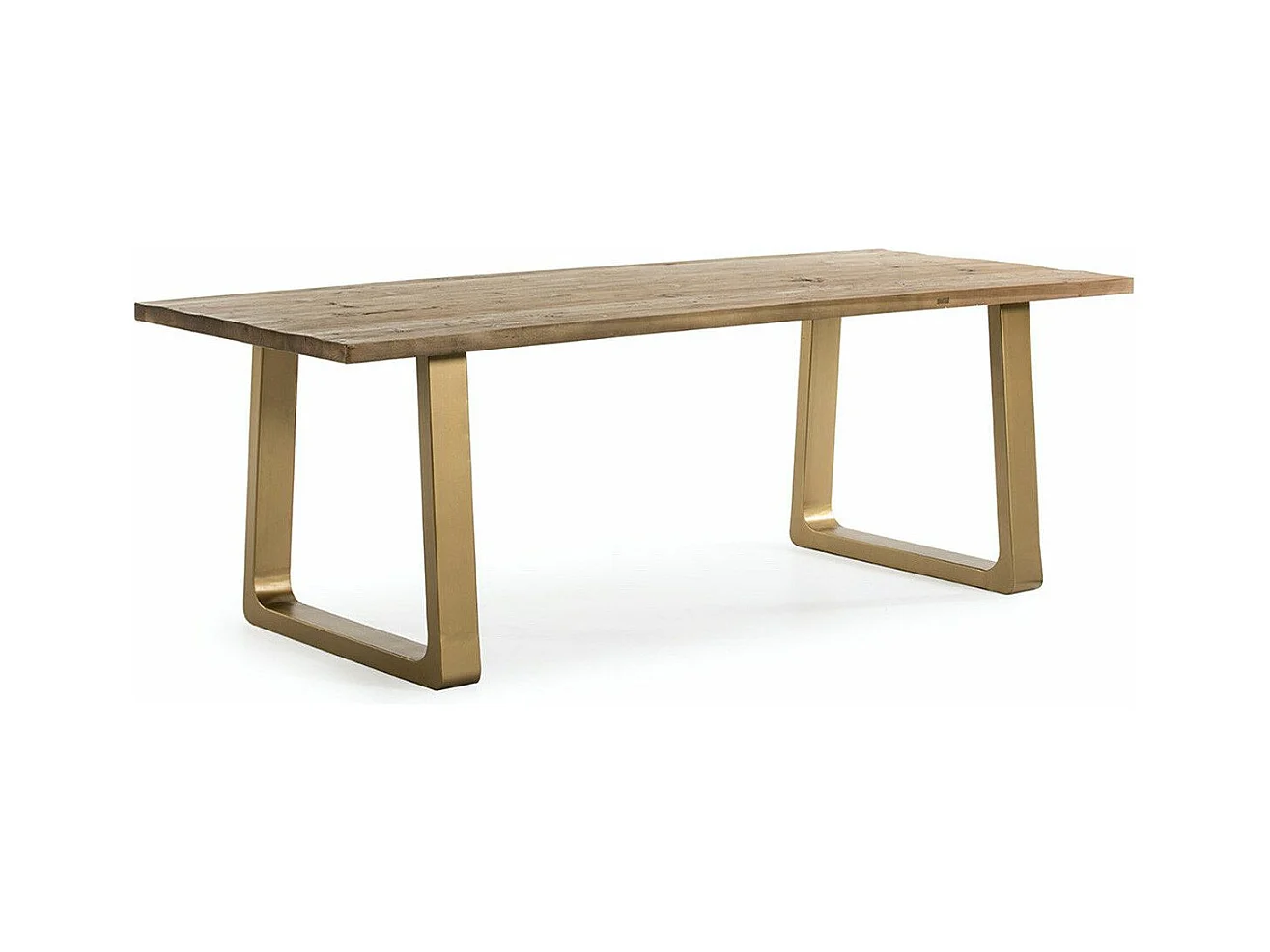 Lichte massief houten eettafel en goudkleurige metalen poten 220 cm