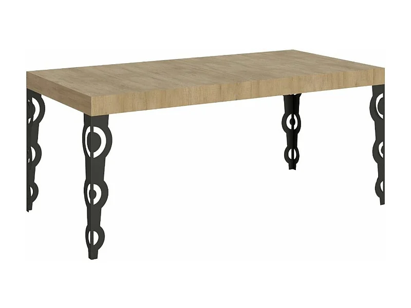 Table rectangulaire orientale 6 places L 160cm bois chêne clair et pieds métal anthracite Kazay