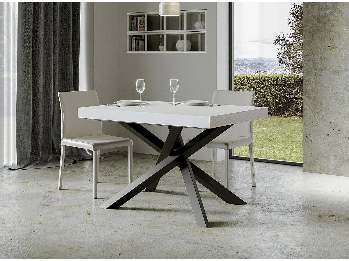 Petite table à manger design blanche et pieds entrelacés anthracite 130cm Artemis