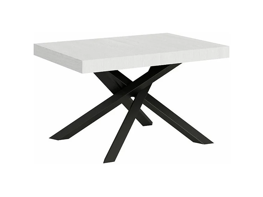 Kleine witte design eettafel en antraciet in elkaar verweven poten 130 cm Artemis
