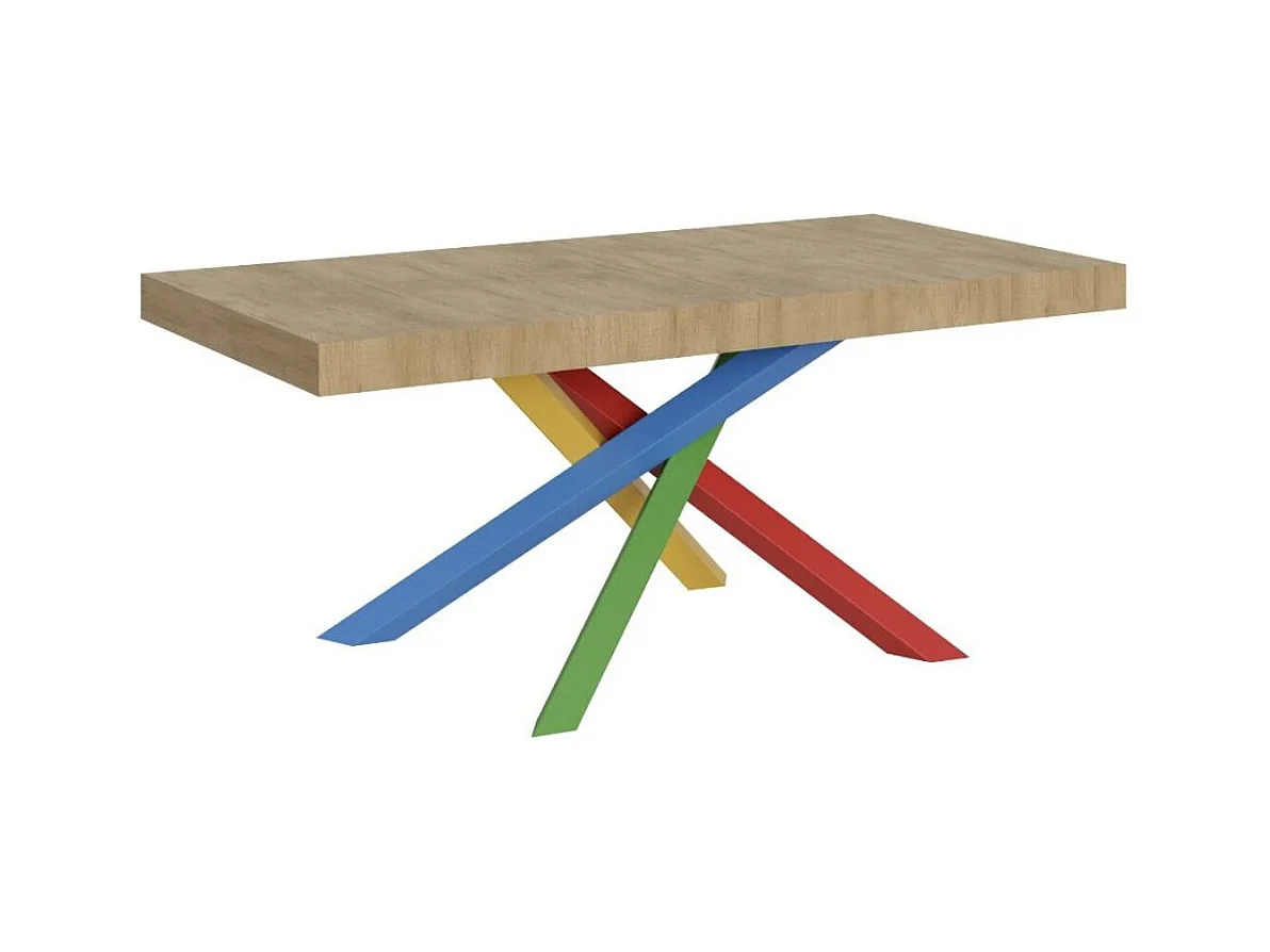 Table design chêne clair et pieds entrelacés multicouleurs 160cm Artemis