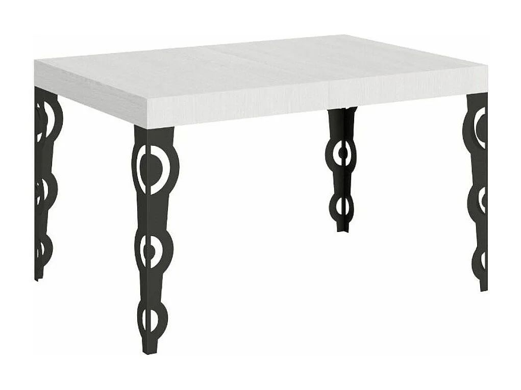 Table rectangulaire orientale 6 places L 130cm bois blanc et pieds métal anthracite Kazay