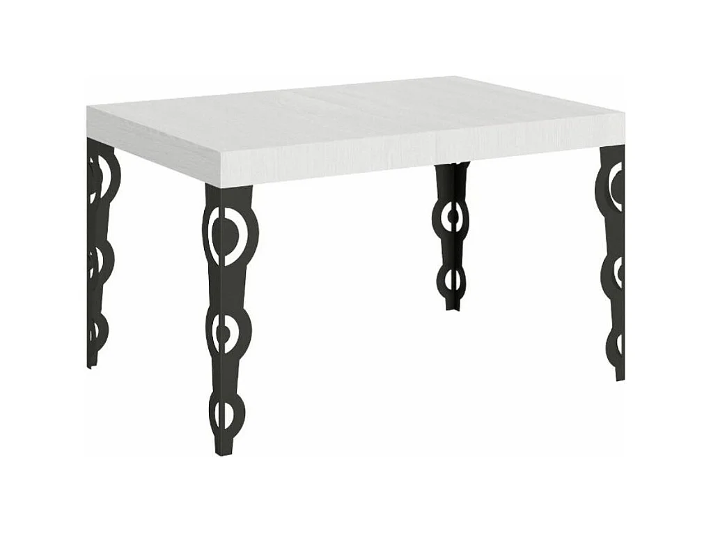 Table rectangulaire orientale 6 places L 130cm bois blanc et pieds métal anthracite Kazay