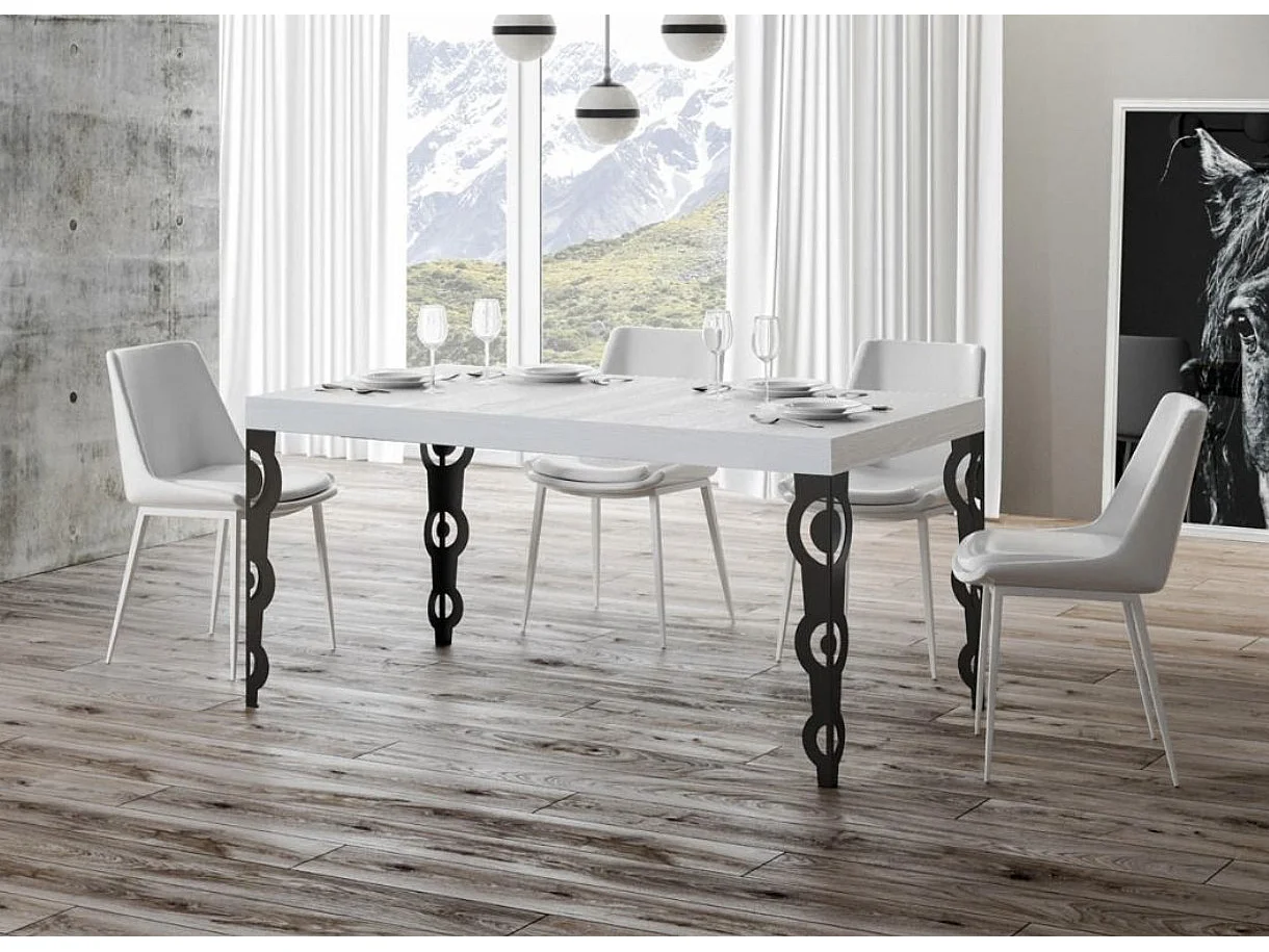Table rectangulaire orientale 6 places L 130cm bois blanc et pieds métal anthracite Kazay