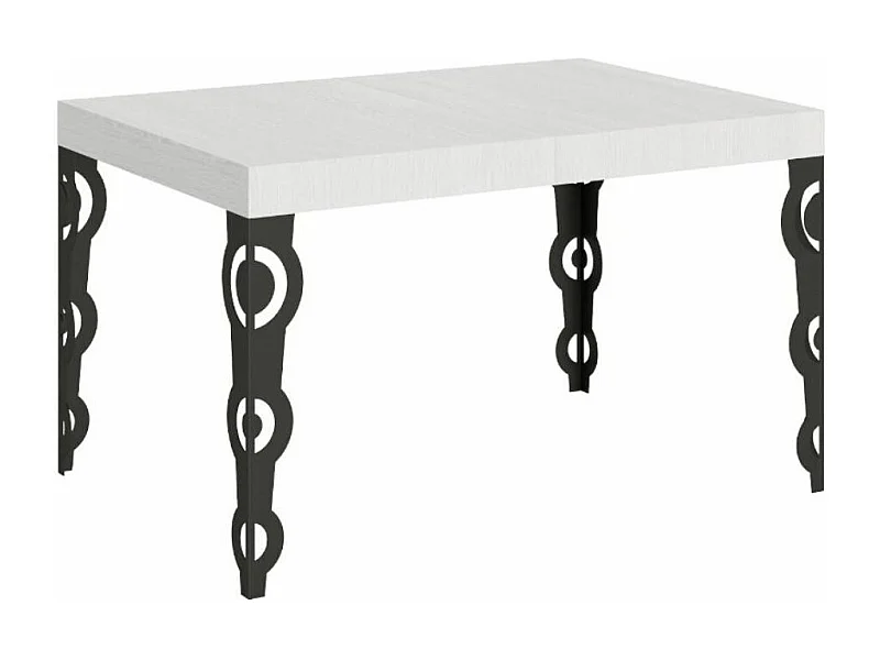 Oosterse rechthoekige tafel 6 plaatsen L 130 cm wit hout en antraciet metalen poten Kazay